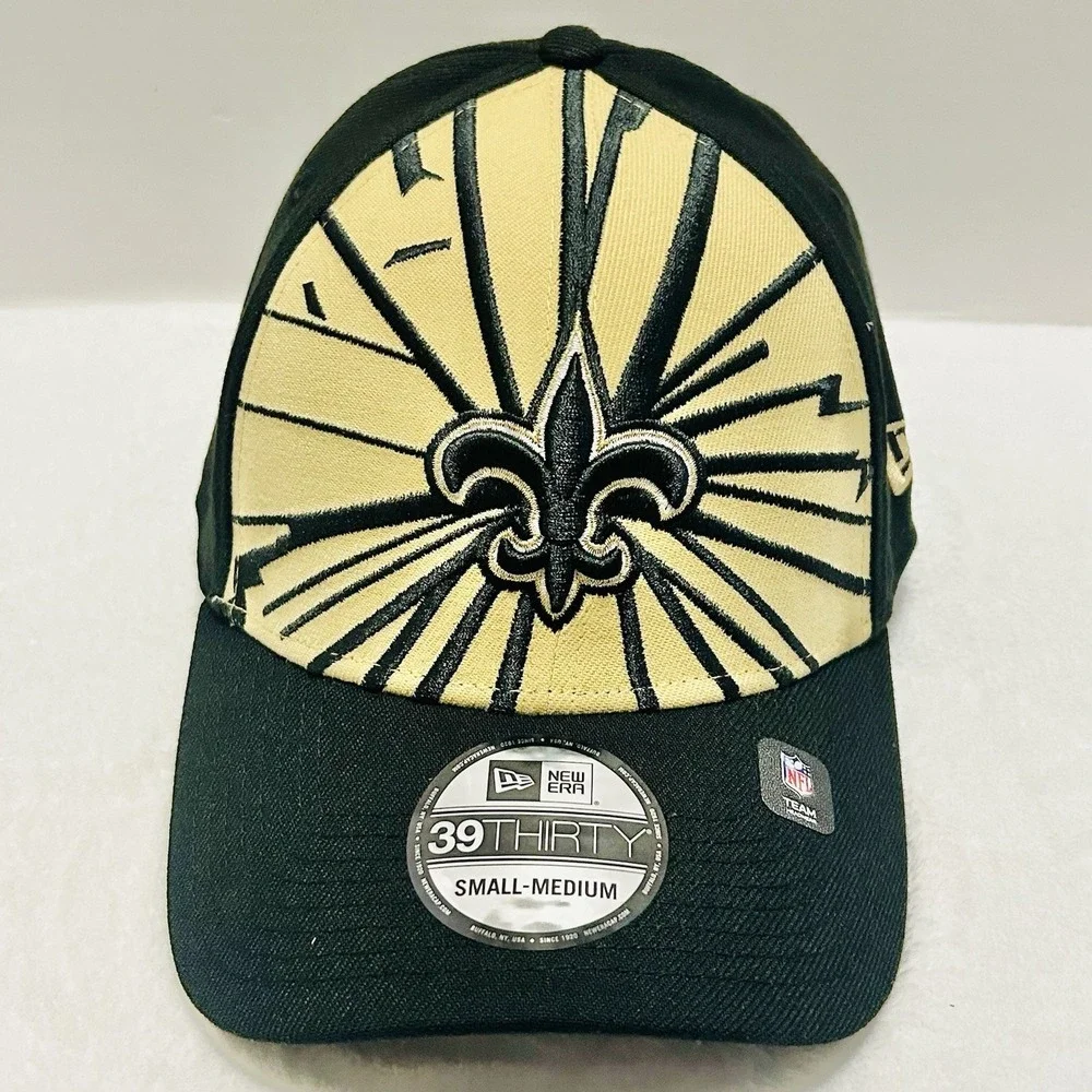 New Era New Orleans Saints Shattered 39THIRTY Stretch Flex Hat Cap‎ S/M Gold NFL